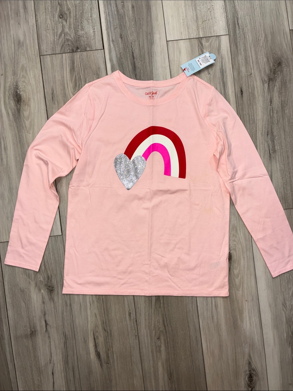 🩵 Cat & Jack Light Pink Long-Sleeve Rainbow Heart Tee